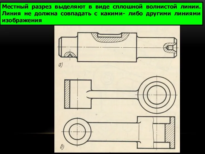 Местный разрез выделяют в виде сплошной волнистой линии. Линия не должна