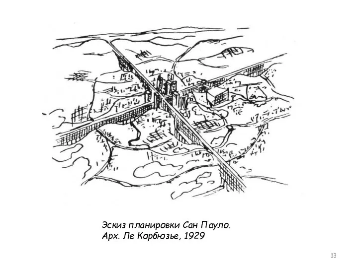 Эскиз планировки Сан Пауло. Арх. Ле Корбюзье, 1929