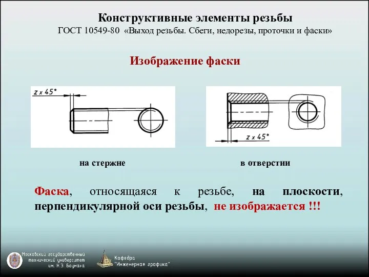 Конструктивные элементы резьбы ГОСТ 10549-80 «Выход резьбы. Сбеги, недорезы, проточки и