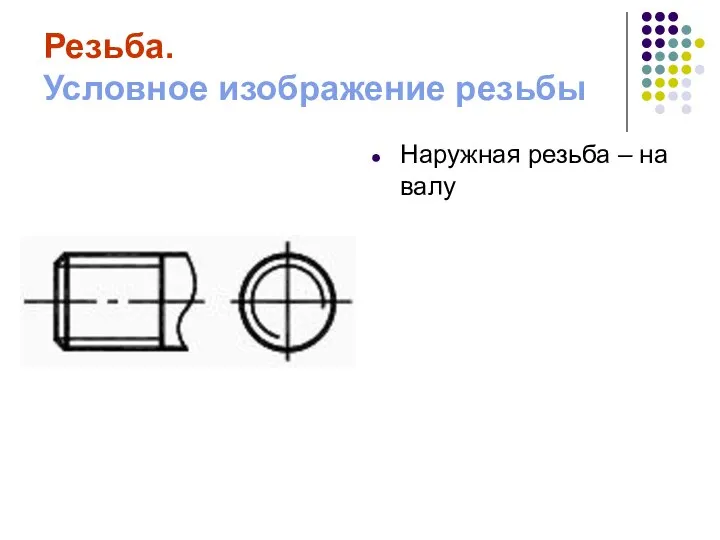 Резьба. Условное изображение резьбы Наружная резьба – на валу