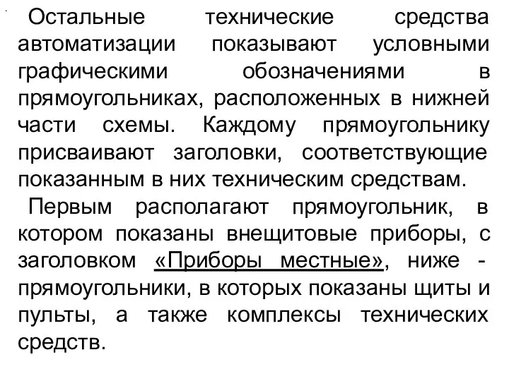 . Остальные технические средства автоматизации показывают условными графическими обозначениями в прямоугольниках,