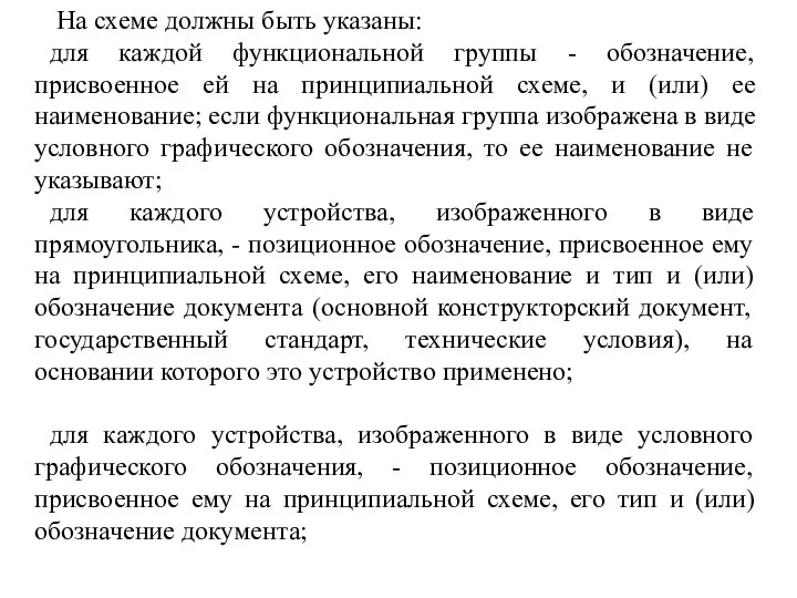 На схеме должны быть указаны: для каждой функциональной группы - обозначение,