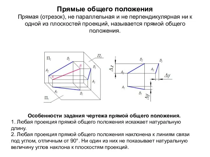 Прямые общего положения Прямая (отрезок), не параллельная и не перпендикулярная ни