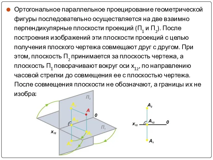 Ортогональное параллельное проециро­вание геометрической фигуры последовательно осуществляется на две взаимно перпендикулярные