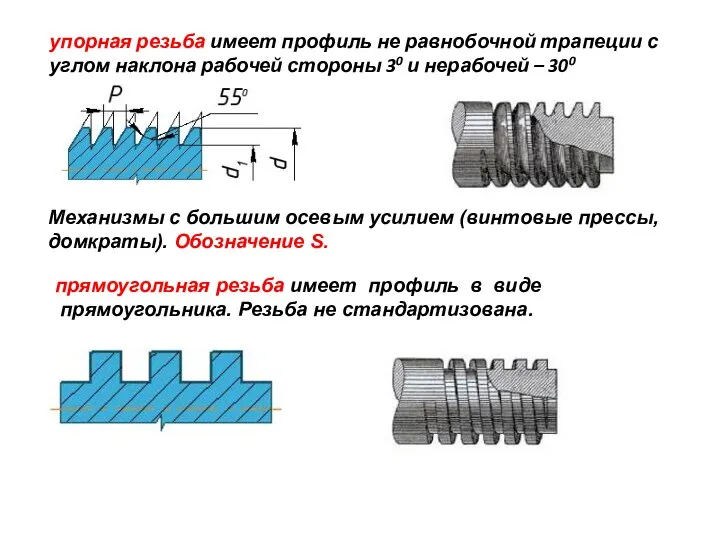 упорная резьба имеет профиль не равнобочной трапеции с углом наклона рабочей