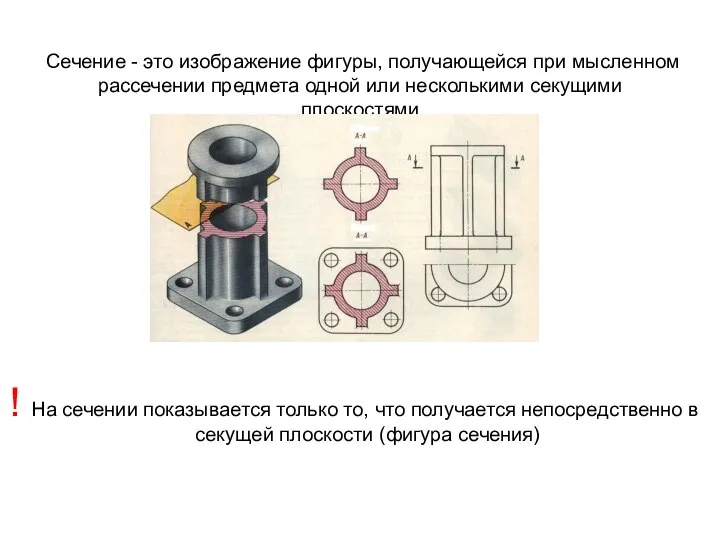 Сечение - это изображение фигуры, получающейся при мысленном рассечении предмета одной