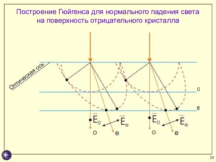 Построение Гюйгенса для нормального падения света на поверхность отрицательного кристалла