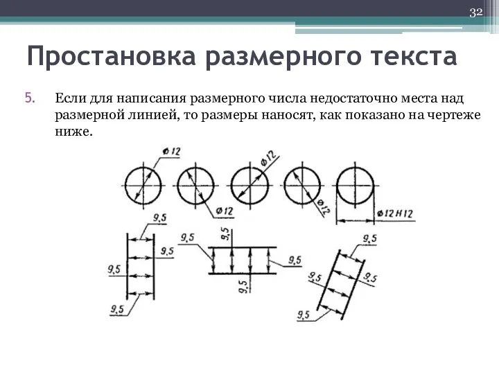 Простановка размерного текста Если для написания размерного числа недостаточно места над