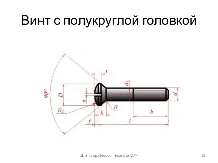 Винт с полукруглой головкой Д. п. н., профессор Пиралова О.Ф.