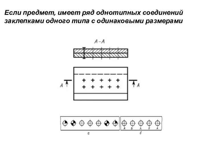 Если предмет, имеет ряд однотипных соединений заклепками одного типа с одинаковыми размерами