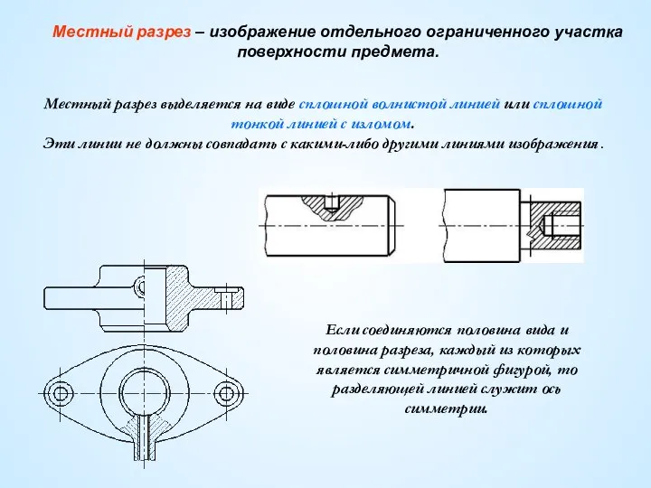 Местный разрез – изображение отдельного ограниченного участка поверхности предмета. Местный разрез