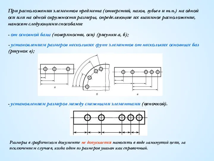При расположении элементов предмета (отверстий, пазов, зубьев и т.п.) на одной