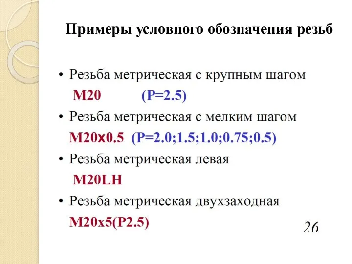 Примеры условного обозначения резьб