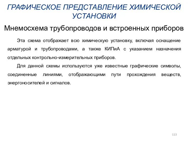 ГРАФИЧЕСКОЕ ПРЕДСТАВЛЕНИЕ ХИМИЧЕСКОЙ УСТАНОВКИ Эта схема отображает всю химическую установку, включая