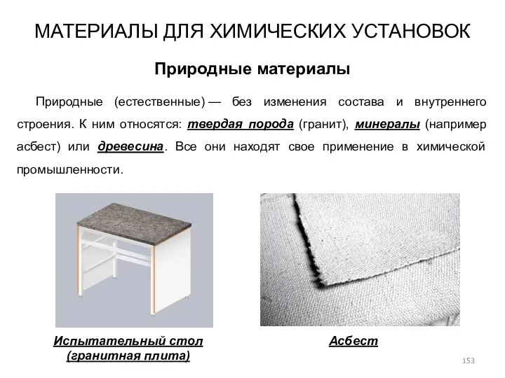 МАТЕРИАЛЫ ДЛЯ ХИМИЧЕСКИХ УСТАНОВОК Природные (естественные) — без изменения состава и