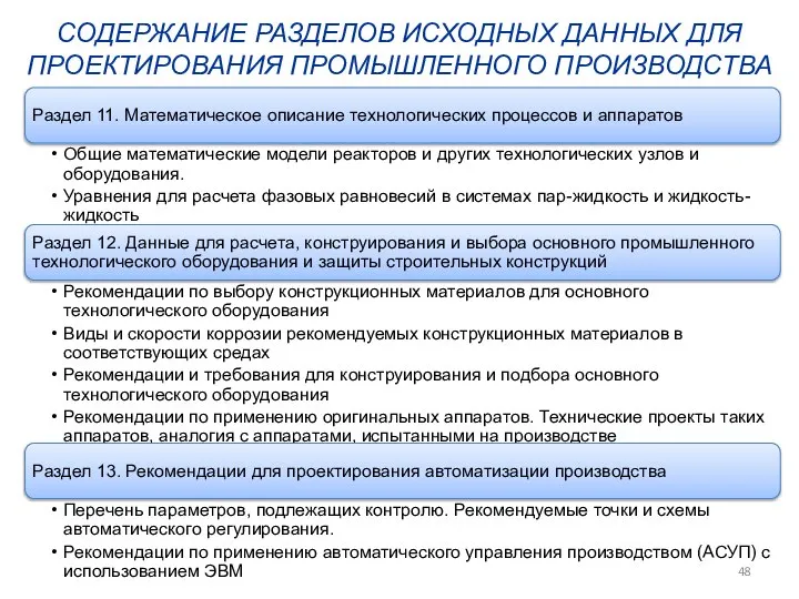 СОДЕРЖАНИЕ РАЗДЕЛОВ ИСХОДНЫХ ДАННЫХ ДЛЯ ПРОЕКТИРОВАНИЯ ПРОМЫШЛЕННОГО ПРОИЗВОДСТВА