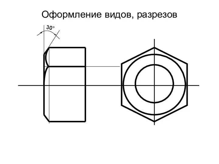 Оформление видов, разрезов 30°