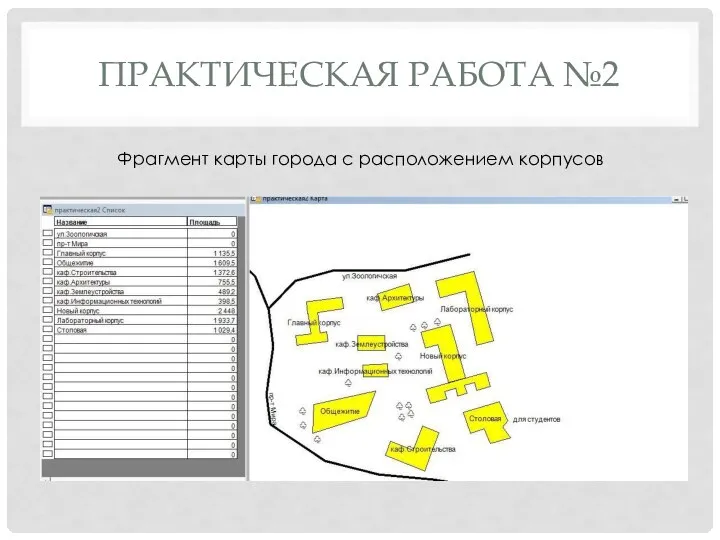 ПРАКТИЧЕСКАЯ РАБОТА №2 Фрагмент карты города с расположением корпусов