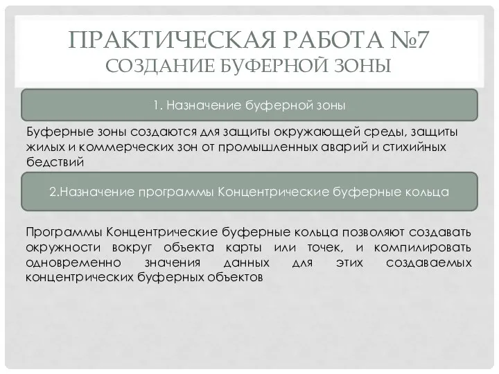 ПРАКТИЧЕСКАЯ РАБОТА №7 СОЗДАНИЕ БУФЕРНОЙ ЗОНЫ 1. Назначение буферной зоны Буферные