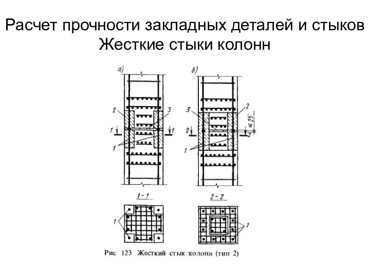 Расчет прочности закладных деталей и стыков Жесткие стыки колонн