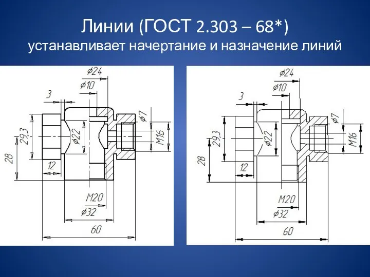 Линии (ГОСТ 2.303 – 68*) устанавливает начертание и назначение линий