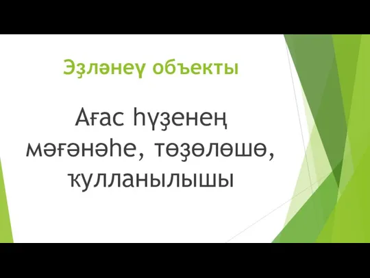 Эҙләнеү объекты Ағас һүҙенең мәғәнәһе, төҙөлөшө, ҡулланылышы