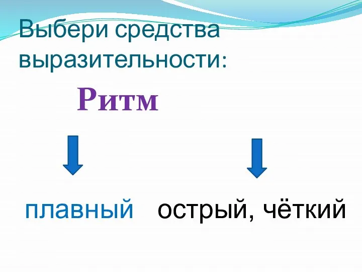 Выбери средства выразительности: Ритм плавный острый, чёткий