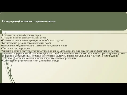 Расходы республиканского дорожного фонда Содержание автомобильных дорог Текущий ремонт автомобильных дорог