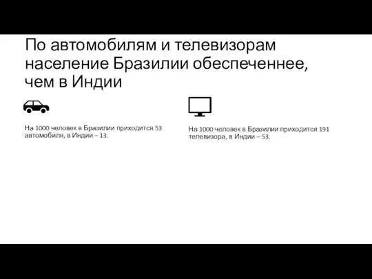 По автомобилям и телевизорам население Бразилии обеспеченнее, чем в Индии На