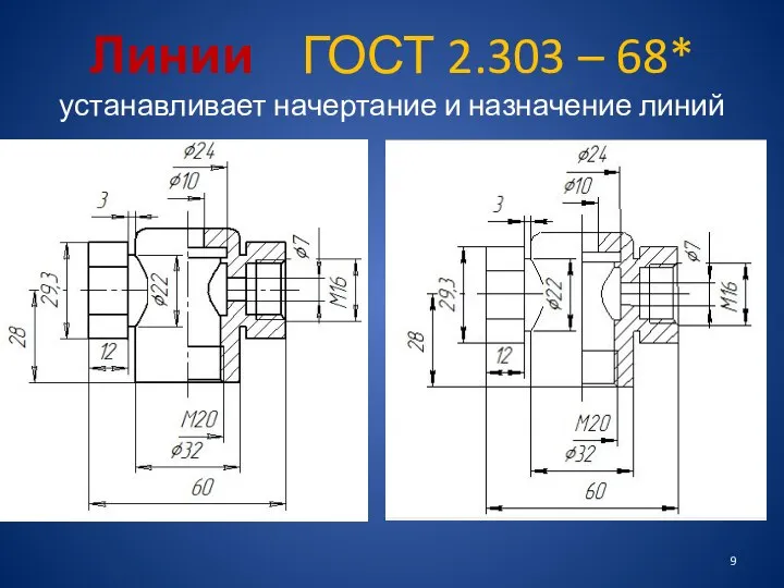 Линии ГОСТ 2.303 – 68* устанавливает начертание и назначение линий