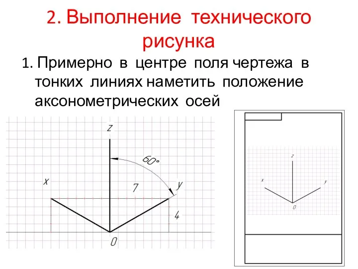 2. Выполнение технического рисунка 1. Примерно в центре поля чертежа в