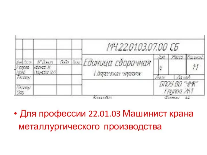 Для профессии 22.01.03 Машинист крана металлургического производства