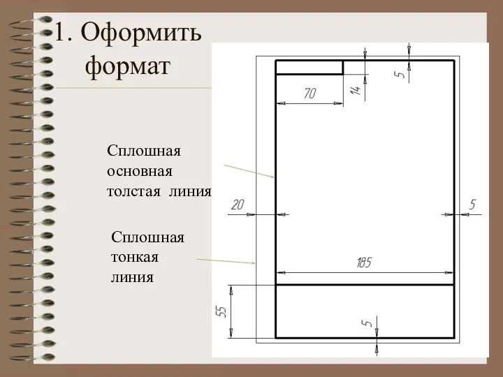 1. Оформить формат Сплошная основная толстая линия Сплошная тонкая линия