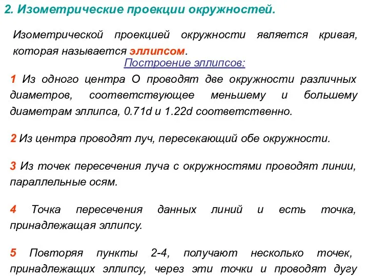 2. Изометрические проекции окружностей. Изометрической проекцией окружности является кривая, которая называется