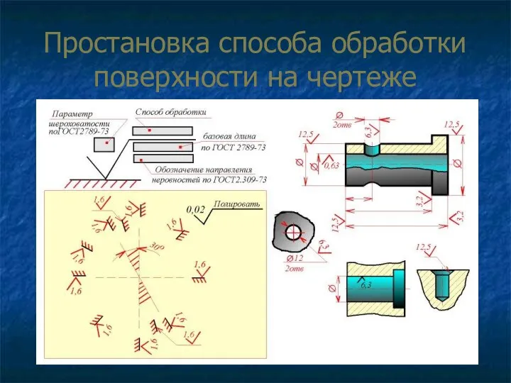 Простановка способа обработки поверхности на чертеже