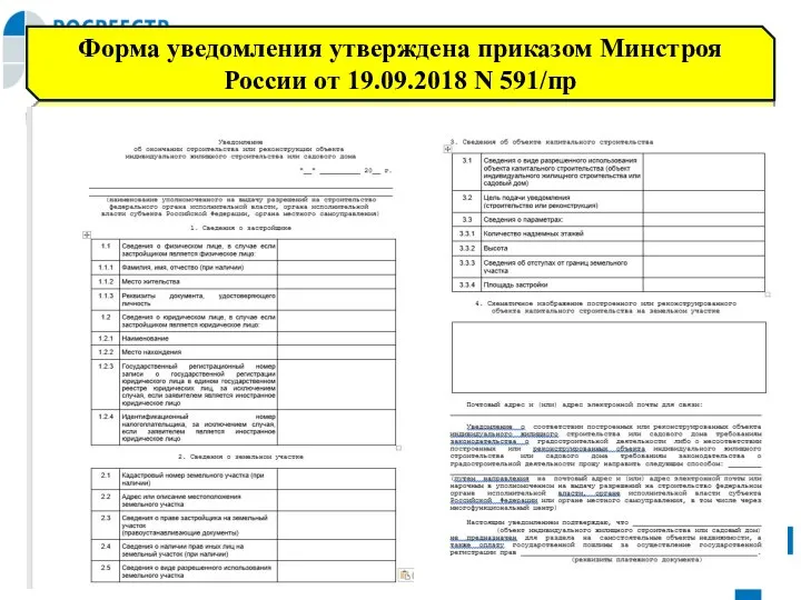 Форма уведомления утверждена приказом Минстроя России от 19.09.2018 N 591/пр