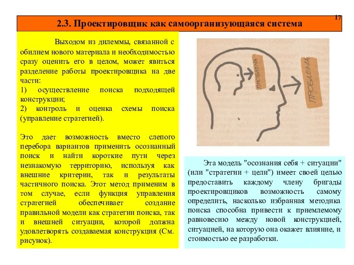 2.3. Проектировщик как самоорганизующаяся система 17 Выходом из дилеммы, связанной с