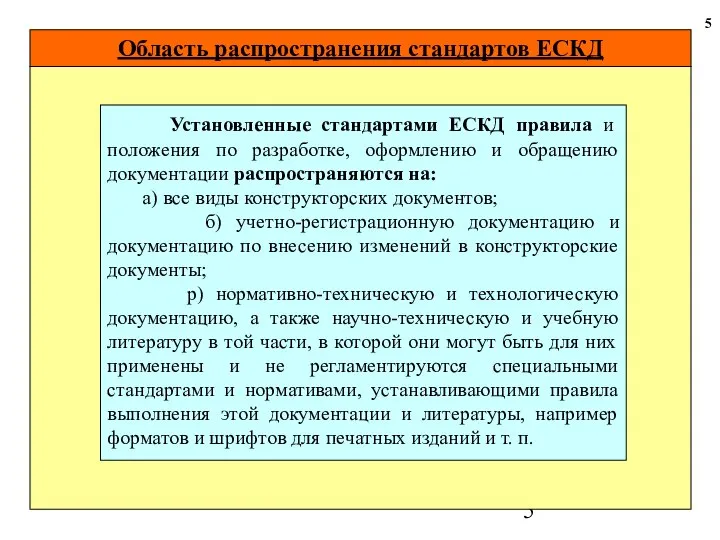 Область распространения стандартов ЕСКД 5 Установленные стандартами ЕСКД правила и положения