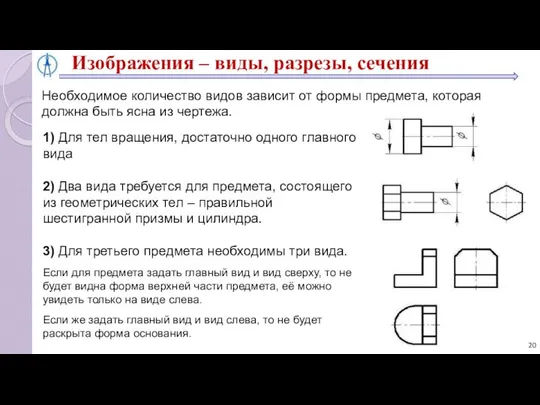 Необходимое количество видов зависит от формы предмета, которая должна быть ясна