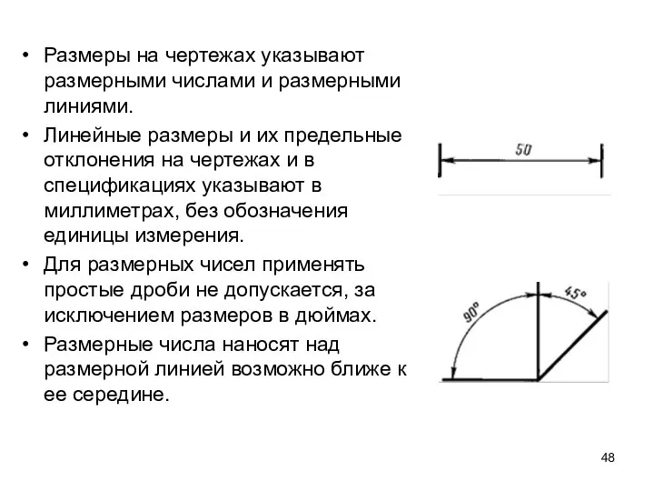 Размеры на чертежах указывают размерными числами и размерными линиями. Линейные размеры