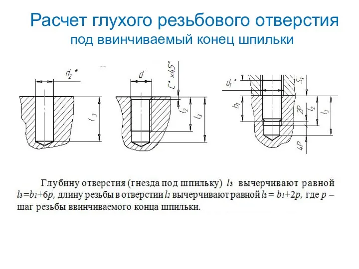 Расчет глухого резьбового отверстия под ввинчиваемый конец шпильки