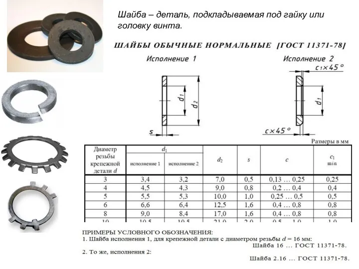 Шайба – деталь, подкладываемая под гайку или головку винта.
