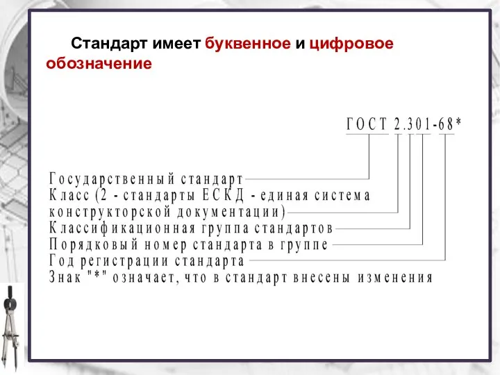 Стандарт имеет буквенное и цифровое обозначение