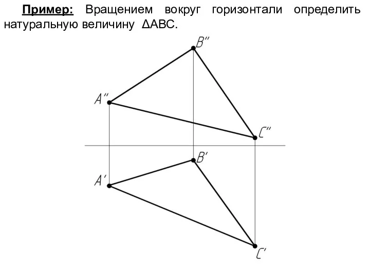 Пример: Вращением вокруг горизонтали определить натуральную величину ΔАВС.