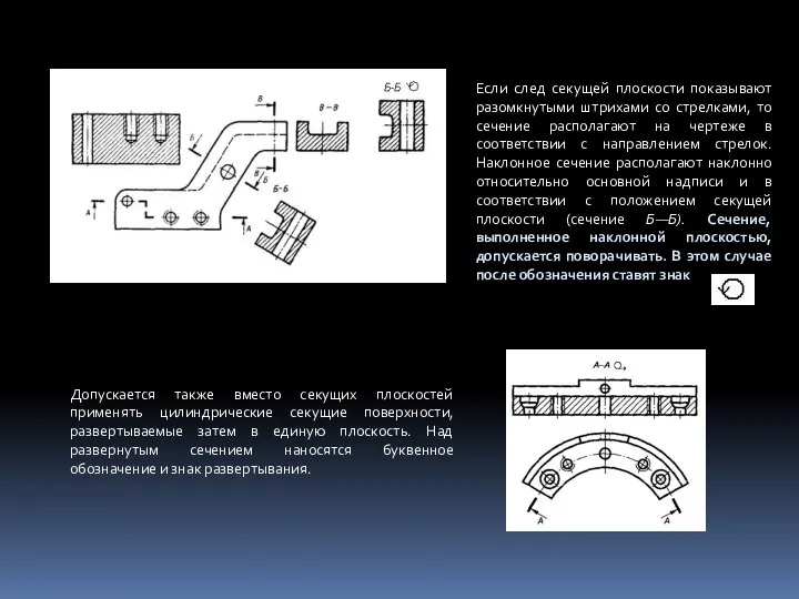 Если след секущей плоскости показывают разомкнутыми штрихами со стрелками, то сечение