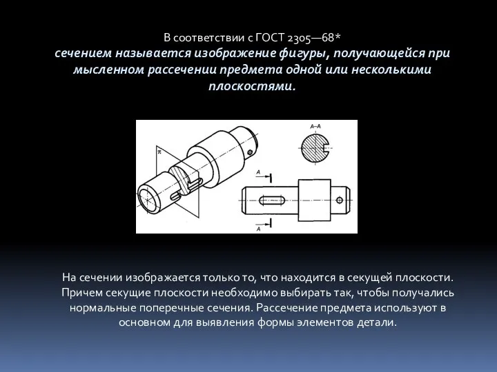 В соответствии с ГОСТ 2305—68* сечением называется изображение фигуры, получающейся при