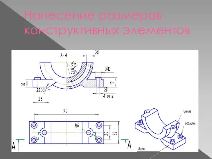 Нанесение размеров конструктивных элементов