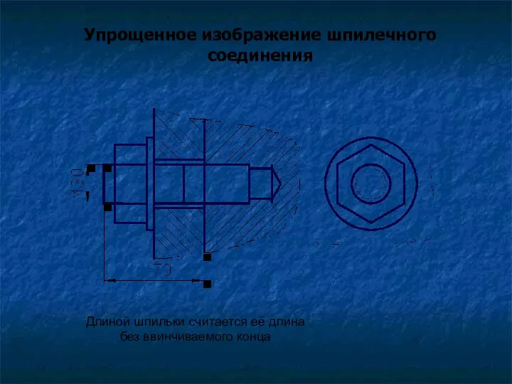 Упрощенное изображение шпилечного соединения Длиной шпильки считается её длина без ввинчиваемого конца