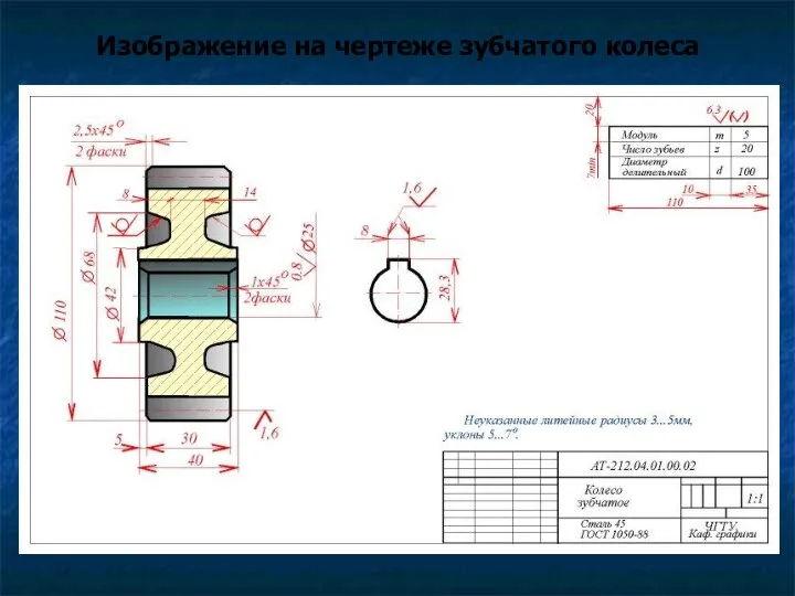 Изображение на чертеже зубчатого колеса