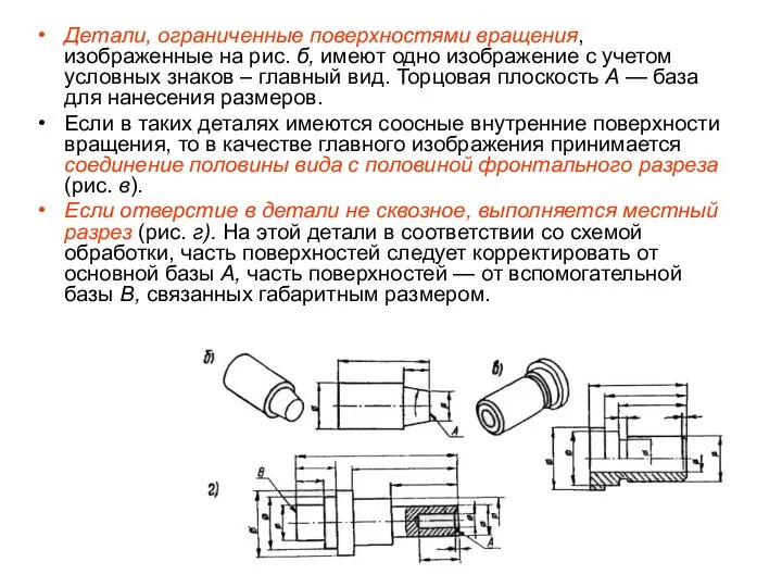 Детали, ограниченные поверхностями вращения, изображенные на рис. б, имеют одно изображение